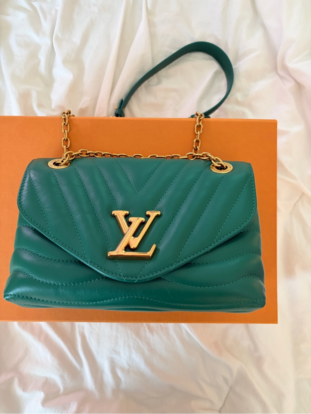 Louis Vuitton Teal Quilted Chain Shoulder Bag with Gold Hardware
